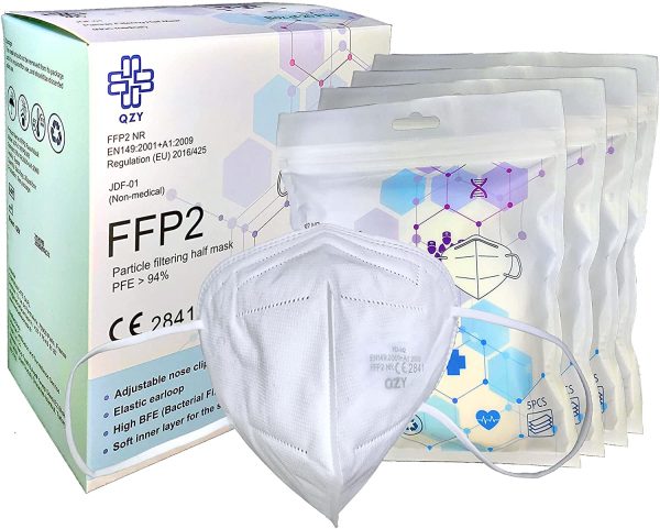 QZY FFP2 protection mask - Box of 20 pieces - CE Certified With Elastics & Adaptable se Clip, 5 Filtration Layers, Protection For Exterior And Interior - Image 4