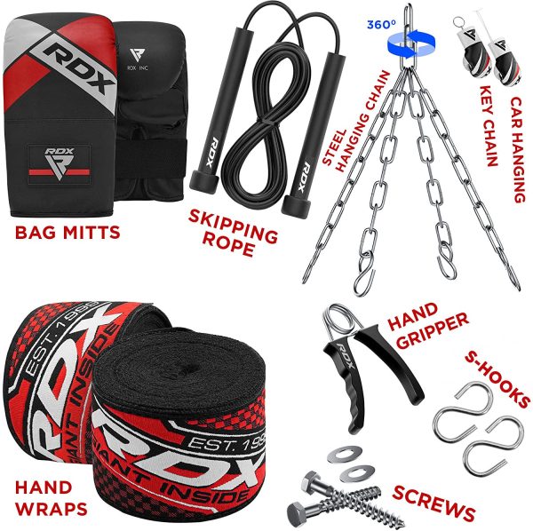 RDX Professional Anti Swing Filled 5FT 4FT Punch Bag Set, 17pc Maya Hide Leather Heavy Punching Bag with Gloves Wall Bracket Hanging Chains Wraps .etc. Boxing MMA Kickboxing Adult Home Gym Fitness