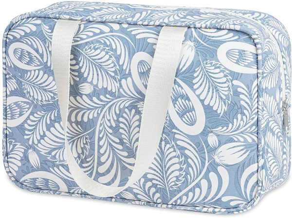 Full Size Toiletry Bag Large Cosmetic Bag Travel Makeup Bag Organizer for Women and Girls (Blue Leaf) - Image 4