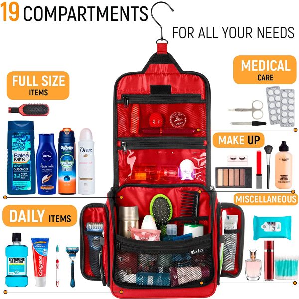 Premium Hanging Travel Toiletry Wash Bag for Men and Women - Large Toiletry Organizer - Waterproof Hygiene Bag with Metal Swivel Hook, YKK Zippers and 19 Compartments for Toiletries, Makeup, Cosmetics - Image 9