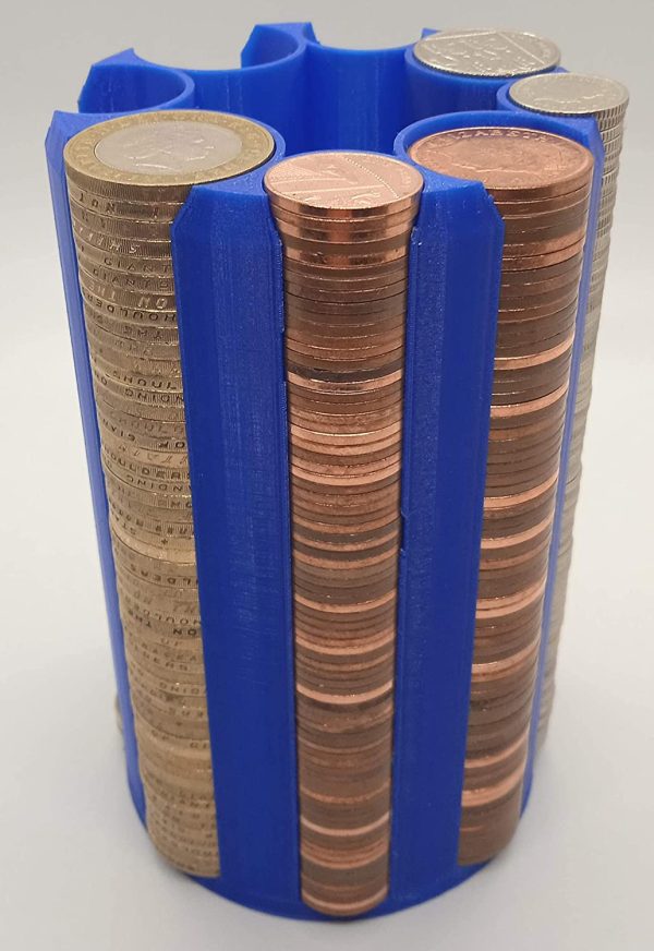 BLUE UK Coin Stacker, Large Size 14cm high, 8 coin slots, Coin Saver, Coin Sorter, Savings, Great For Change on Stalls and Craft Fairs - Image 2