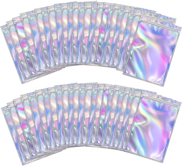 BQTQ 200 Pieces Foil Bags Resealable Ziplock Bags Holographic Colour Smell Proof Bags for Party Favor Food Jewellery Storage, 6x10cm / 7x10cm - Image 5