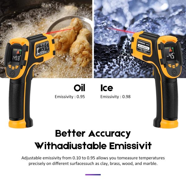 Infrared Thermometer Non-Contact Digital Laser Temperature Gun Color Display -58?H??1112?H(-50?桫600??) Adjustable Emissivity - for Cooking/BBQ/Freezer/Food/Fridge - Meat Thermometer Included - Image 3