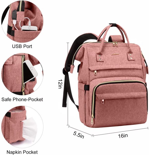 LOVEVOOK Laptop Backpack for Women fits 15.6 Inch, School Computer Backpack for Work Travel Casual Business Bag with USB Charging Port Light Pink - Image 5