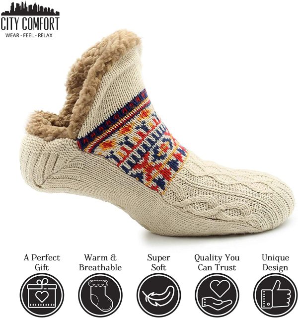 CityComfort Slipper Fluffy Socks for Women Men Heat Holding Sock Knitted Socks Wool Sherpa Fuzzy Bed Slippers One Size Non Slip - Image 3