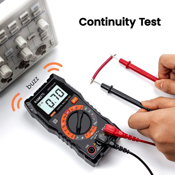 KM100 Digital Multimeter with Case, AC DC Voltmeter, 10A DC Current Meter, Ohm Volt Amp Test Meter, Continuity Test Diode Voltage Tester for Household Outlet, Automotive Battery Test, 2 Fuses - Image 6