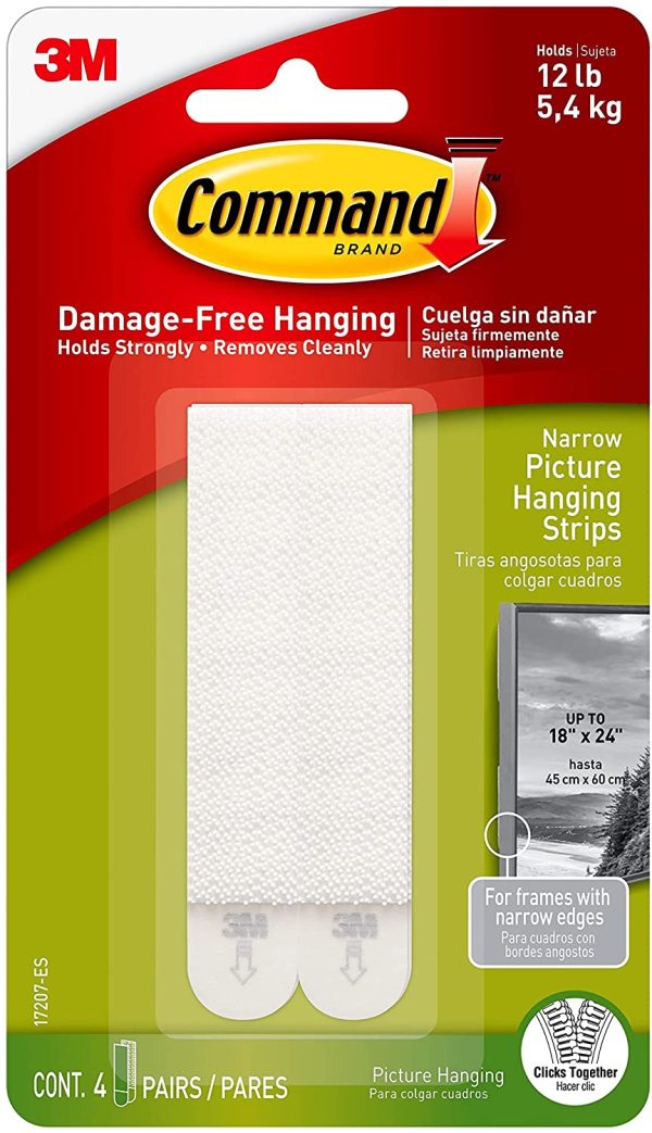 Command Narrow Picture Hanging Strips, Pack of 4 x 2 Adhesive Strips, White - Damage Free Hanging - For Pictures, Frames and Wall D??cor - Holds up to 5.4 kg - Image 2