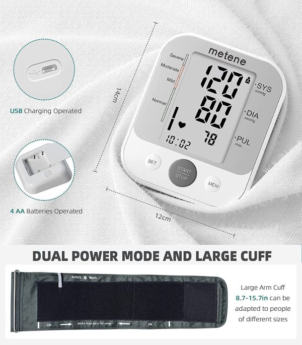 Metene Blood Pressure Monitor Upper Arm BP Cuff Machine, Accurate Automatic High Blood Pressure Machine Kit with Large Cuff 22-40cm, Pulse Rate Monitor for Home Use - Image 2