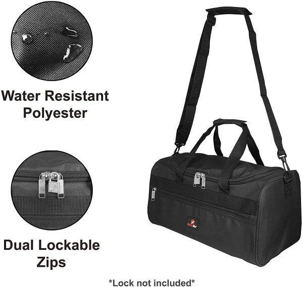 Roamlite Hand Luggage Size Bags - Small Travel Holdalls Ryanair 2nd Item - Cabin Approved Polyester Duffle - 40 cm x25x20, 20 Litre - RL59K (Black)