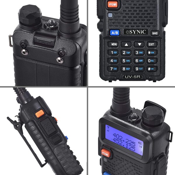 eSynic UV-5R Walkie Talkie Dual Band VHF/UHF with LED Display 128 Memory Channel with flashing Alarm and Radio Function Supports VOX for Construction Site Hotel Outdoor Adventure with USB Charge Base - Image 2