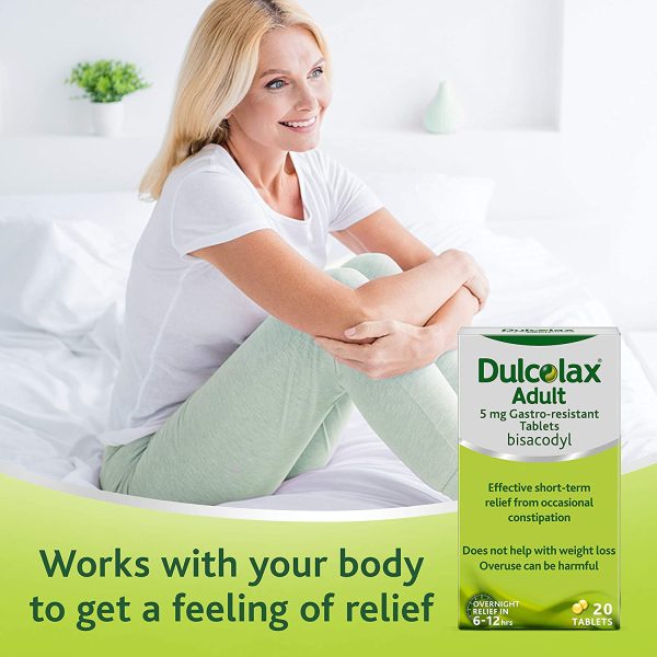 Dulcolax Adult 5 mg Gastro-resistant Tablets - Overnight Relief from Occasional Constipation in 6-12 Hours- Pack of 20 Laxative Tablets - Image 5