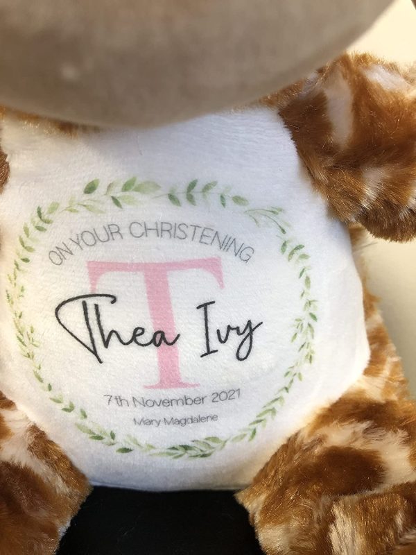 Personalised Christening Gift, Custom Baptism Gift, Giraffe Teddy Bear Soft Toy Plush, Christening Gift For Boys, Baby Keepsake, Christening Present, Baptism Present - Image 5