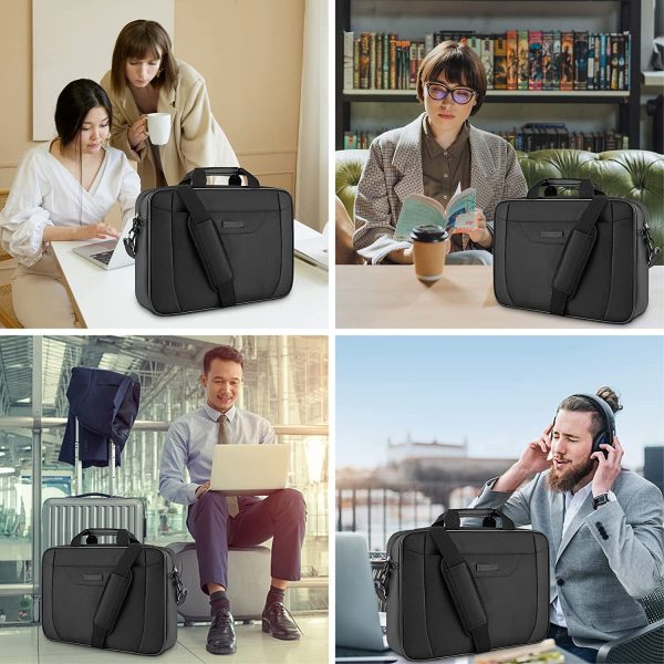 Laptop Bag 15.6 Inch Briefcase Laptop Shoulder Messenger Bag Water-Repellent Lightweight Urban Office Bag Business Carrying Handbag School Computer Bag for Men/Women-Black - Image 2