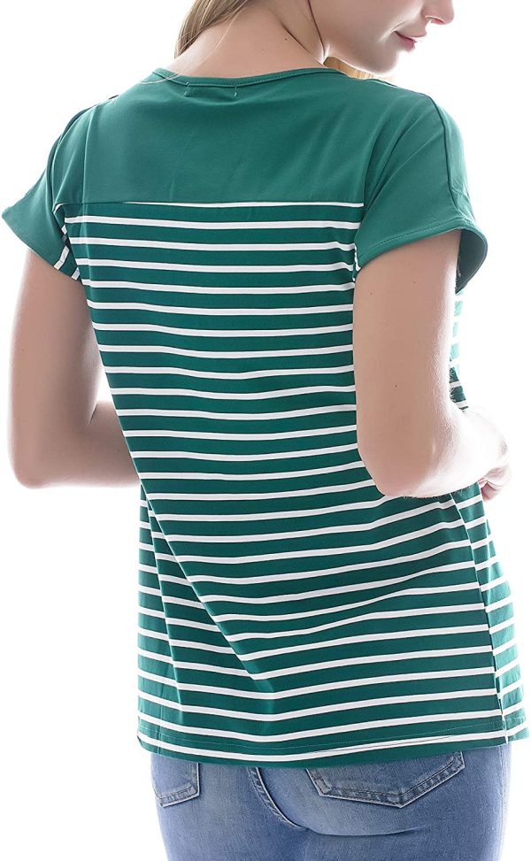 Smallshow Nursing Tops Short Sleeve Striped Lift-up Women's Breastfeeding Shirts - Image 4