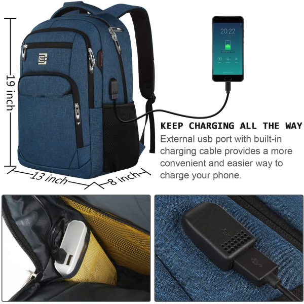 Laptop Backpack with USB Charging&Headphone Port,Anti-Theft Business Laptop Backpack with Breathable Padded Shoulder Strap, Water Resistant Computer Rucksack for School/Work/Travel (15.6 Inch, Blue) - Image 5