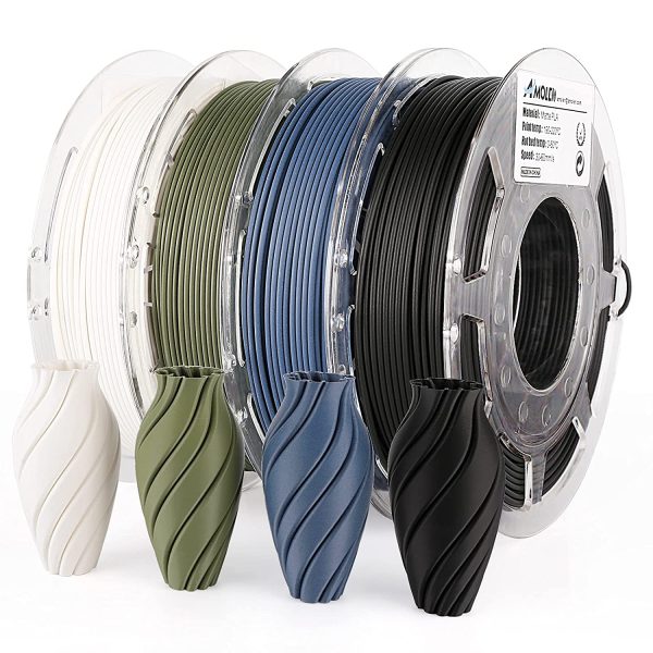 AMOLEN 3D Printer Filament, PLA Filament 1.75mm, Matte Olive Green, Navy Blue, Black, White PLA Filament Set, 4x200g - Image 4