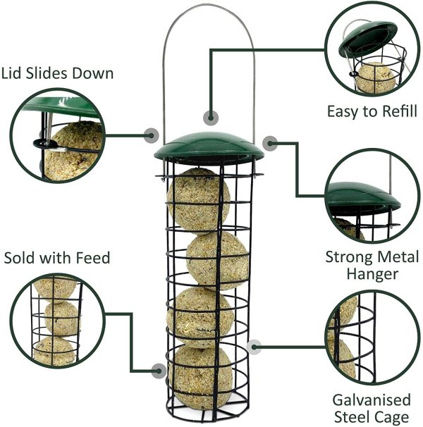 Bird Feeder With 4 Suet Balls Included - Plastic Outdoor Hanging Feeders for Garden Birds Feeding - Attracting Tits, Finches, Robins, Sparrows & many more Wild Birds - Image 7