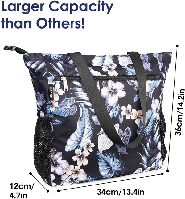 Floral Beach Tote Water-resistant Beach Bag Large Shoulder Bag for Yoga Travel with Multi Pockets - Image 5