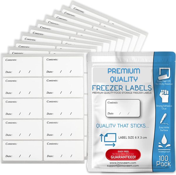 Innoveem Freezer Labels Easy Peel Off - Frozen Food Storage Labels That Leave No Sticky Residue After Use - Perfectly Sized (6 x 3cm) Easy to Write Surface with Any Pen or Biro. [100 Pack] - Image 5