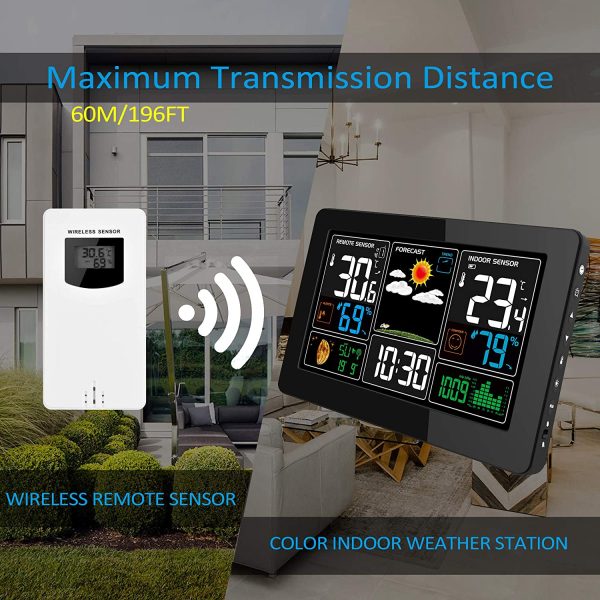 Kalawen Weather Station with Outdoor Indoor Sensor, MSF Wireless Digital Alarm Clock, Barometer, Temperature, Humidity Monitor, Weather Forecast for Home Garden - Image 2