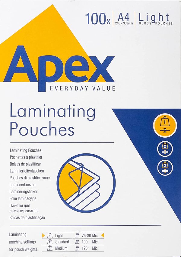 Fellowes Apex Laminating Pouch A4 Light Duty Clear Pack of 100 - Image 2