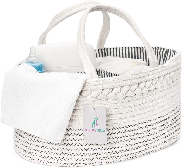 Luxury Little Baby Nappy Caddy Organiser ?? Extra Large Cotton Rope Diaper Changing Bag with Removable Inserts ?? The Perfect Basket for New Mums & Parents - Image 2