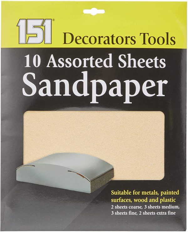 Decorators Tools HD1002D 10 Assorted Sandpaper Sheets for Metal Wood Plaster Paint Decorating Fine Medium Sanding Paper - Image 3