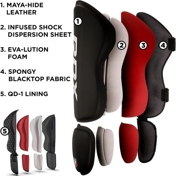 RDX Shin Guards Kickboxing Muay Thai, SATRA SMMAF Approved, Premium Maya Hide Leather, Leg Instep Protection Pads, MMA Martial Arts kicking Sparring Training Gear, BJJ Karate Boxing Taekwondo,