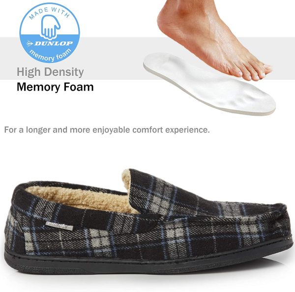 Dunlop Moccasins Slippers Men | Moccasin Loafers Faux Sheepskin Slippers with Rubber Sole | Classic Memory Foam Plush House Slippers | Breathable Indoor Outdoor Shoes - Image 5