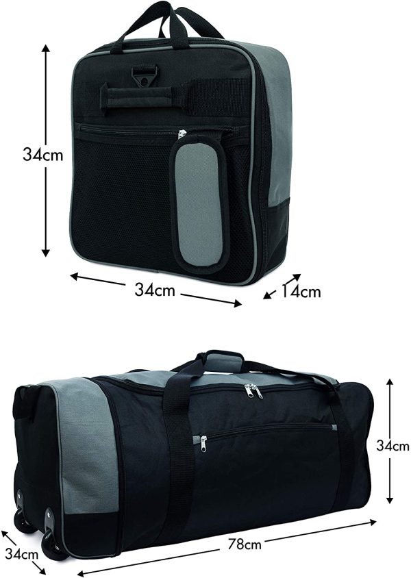 iN Travel Foldable Holdall Luggage Bag with Plastic Wheels. Use as a Lightweight Luggage Bag Suitcase or Backpack. Ideal for Travel, Sports kit & Equipment (Black/Red) - Image 3