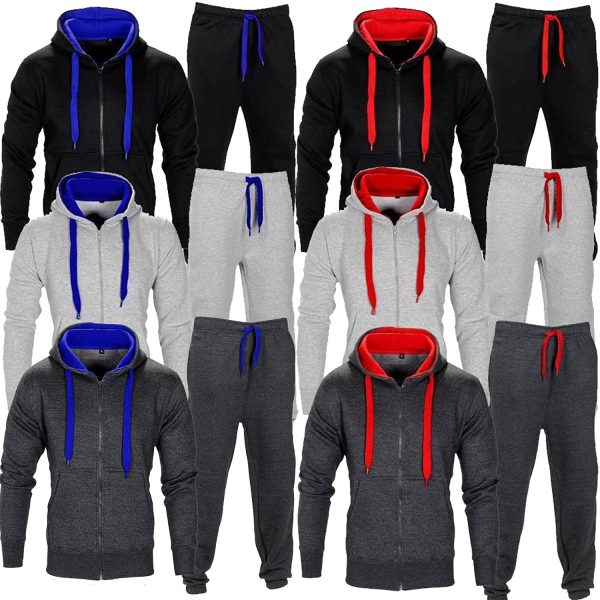 Parsa Fashions ? Mens Tracksuit Set Full Sleeve Fleece Zipper Hoodie Top Bottoms Jogging Joggers Gym CONTRAST And PLAIN - Available in PLUS SIZES (Small to 5XL)