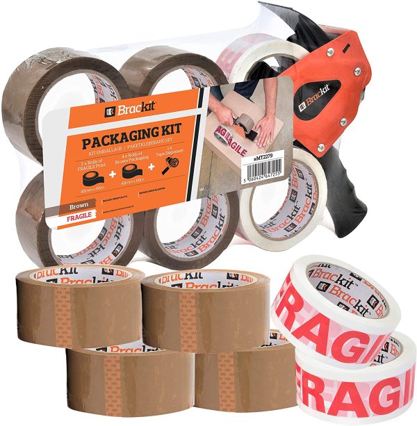 Brackit Packing Tape Set Brown and Fragile with Dispenser,?48mm x 66m, Pack of 6 Rolls ?C Strong Seal Tape?for Regular Packing?Use?or?Moving - Image 4