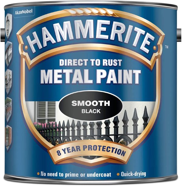 Hammerite Direct to Rust Metal Paint - Smooth Black Finish 2.5L - Image 2