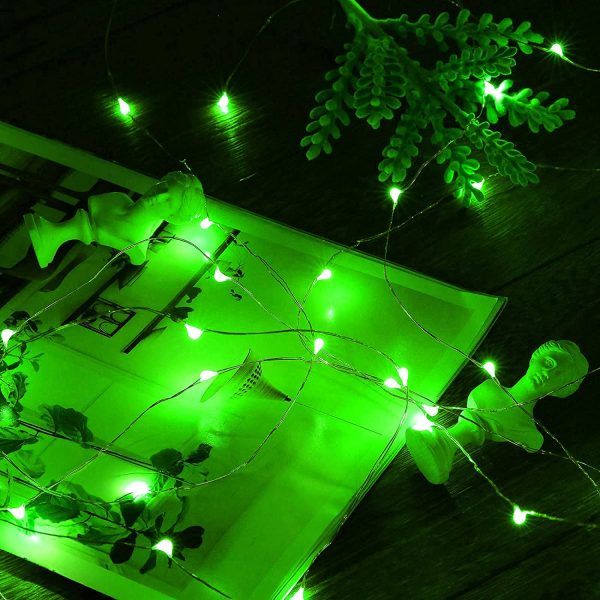 Mini St. Patrick's Day Fairy Lights Battery Operate, 1 Pack Copper Wire 3*AAA Battery Powered Led Starry Fairy String Lights for Bedroom, Christmas, Party, Wedding, Decoration(5m/16ft Green) - Image 4