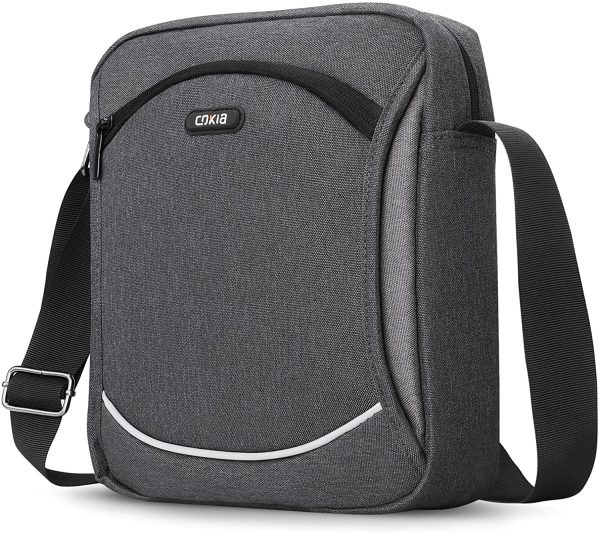 Cokia Cross-Body Bag, Casual Waterproof Satchel Shoulder Bag Power Bank Pouch 10.2???? Tablet Briefcase with Multiple Pockets for Travel Work School - Dark Grey - Image 6