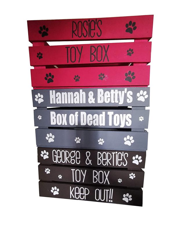 Personalised pet toy box, dogs, cats, wooden, 5 colour, medium size, 30x40cm, - Image 3