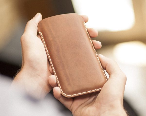 Brown Leather Case for iPhone 13/13 Pro, Hand Stitched Pouch