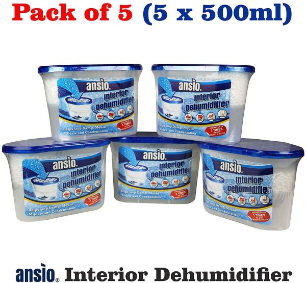 Dehumidifier Pack of 5 x 500ml Condensation Remover Moisture Absorber Dehumidifiers for Damp, Mould, Moisture in Home, Kitchen, Wardrobe, Bedroom, Caravan, Office, Garage, Bathroom, Basement 500 ml, Pack of 5 - Image 4