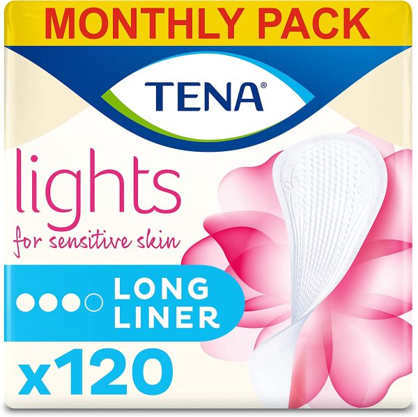 Lights by TENA Long Liner for Light Bladder Weakness, 120 Incontinence Liners (20 x 6 packs) for Women with Sensitive Skin