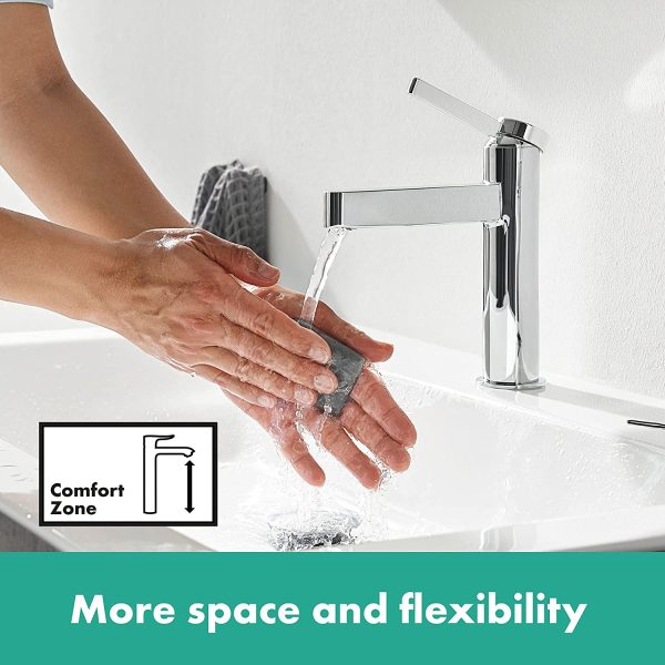 hansgrohe Finoris Basin Mixer Tap 100 with push-open waste set, chrome, 76010000 - Image 4