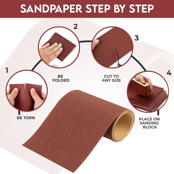 Fifth Tag 180 Grit fine Sandpaper Roll 5m x 93mm Aluminium Oxide Sanding Paper for Wood, Plywood and Automotive for Smoothing Rough Walls, Glass and Abrasive Metal Before Paint, Polish and Gluing. - Image 7