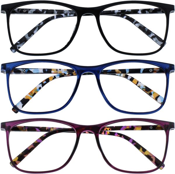 Opulize Unisex Opulize Arc 3 Pack Large Reading Glasses Black Blue Purple Patterned Mens Womens Rrr 66 135 Arc 3 Pack Reading Glasses (pack of 3) - Image 2