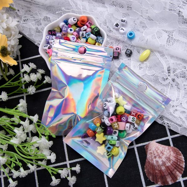 BQTQ 200 Pieces Foil Bags Resealable Ziplock Bags Holographic Colour Smell Proof Bags for Party Favor Food Jewellery Storage, 6x10cm / 7x10cm - Image 6