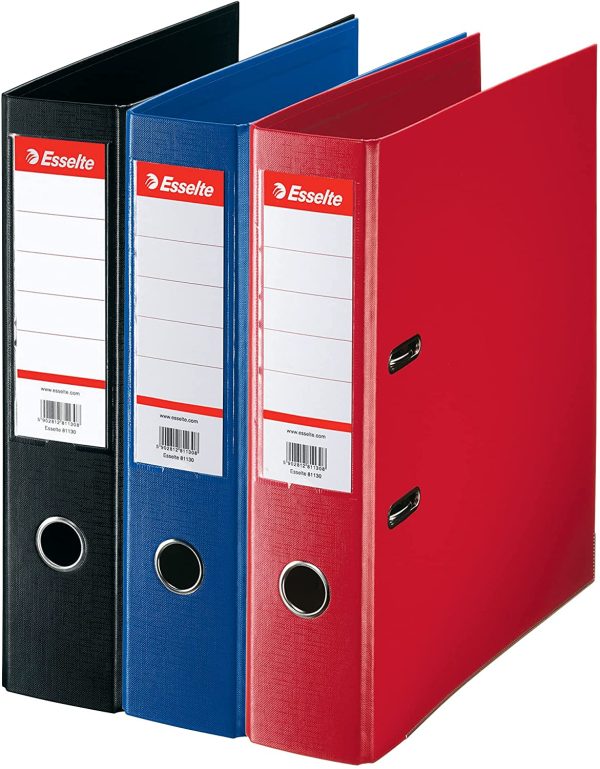 , Pack 3 A4 Lever Arch File, 550 sheets Capacity, PP, Plastic Cover, Red, Blue and Black File Folders, 628327 - Image 2