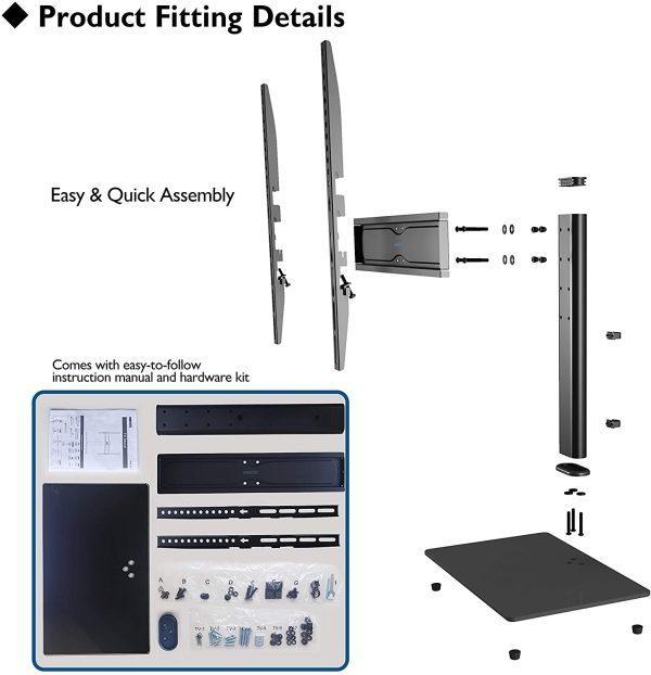 BONTEC Universal Table Top Pedestal TV Stand with Bracket for 26??-55?? LCD/LED/Plasma TVs-Height Adjustable TV stand with 8mm Tempered Glass Base & Cable Management-Holds 40 KG & Max.VESA 400x400mm - Image 6