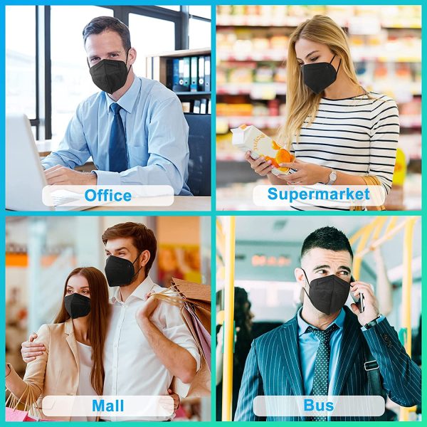 FFP2 Mask, Disposable Respirator Mask, 5-Layer Face Masks Filter Efficiency??94% Filters Airborne Particles, CE Certified(20 Pack Black)