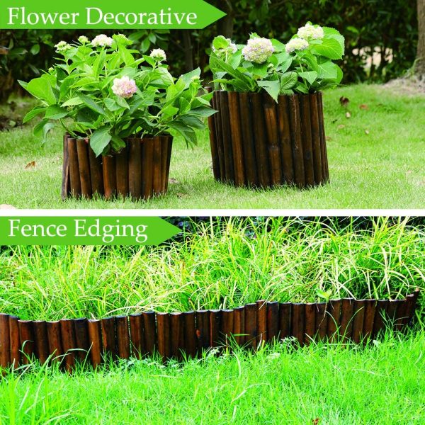 JonesHouseDeco Wooden Fence Edging Outdoor Garden Lawn Landscape Flexible Decorative Border Burnt Wood Finish Length 120cm x Height 20cm - Dark Brown