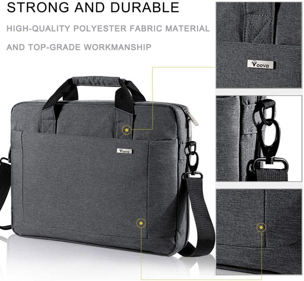 Laptop Bag Case 14 15 15.6 Inch Computer Sleeve Messenger Bag with Shoulder Strap Expandable Waterproof Business Briefcase with Tablet Pocket for Men Women Lawyer to Work Travel School-Grey - Image 5