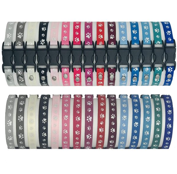 Handmade Paw Print Puppy ID Collar Whelping Bands Adjustable Soft Ribbon in 3 Sizes (Packs of 2 to 10)