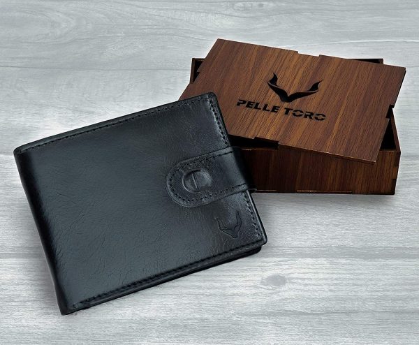 Pelle Toro All-in-One Handmade Mens Wallet, RFID Blocking Wallet with Coin Pocket, Fine Leather Card Wallet for Men with 8 Slots and Zip Section, in Wooden Mens Gift Box, Black Wallet - Image 2